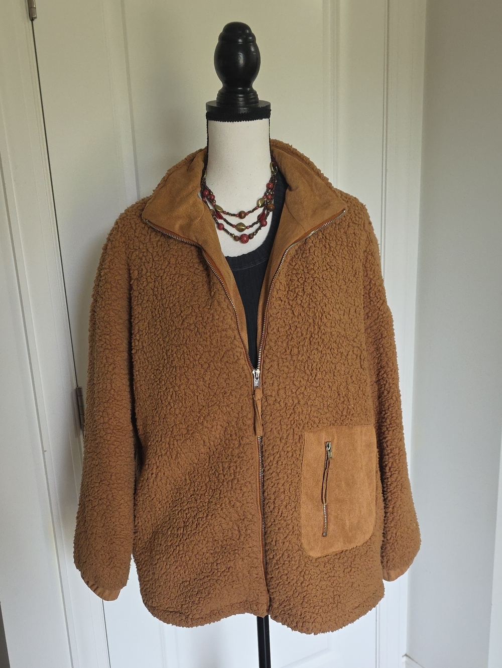 Women's Sherpa Zip-Up Jacket in Camel Brown